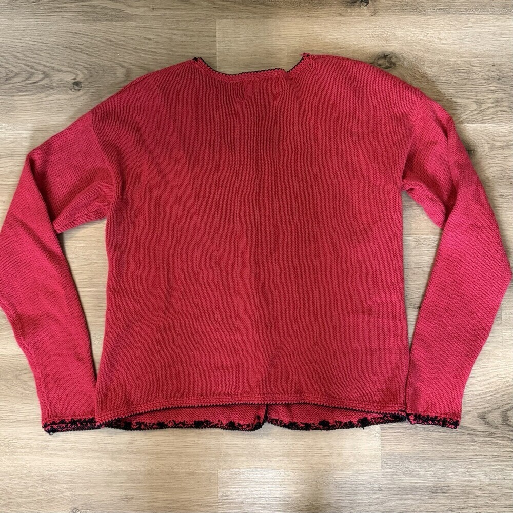 Vintage Style Red Beaded Floral Cardigan Heirloom Collectibles M - Picture 2 of 12